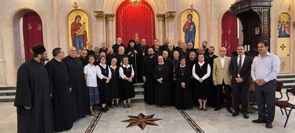 The Melkite Greek Catholic Patriarch Youssef Absi is flanked by members of the Melkite Greek Catholic community during his official visit to Jordan. Credit: The Melkite Greek Catholic Patriarchate