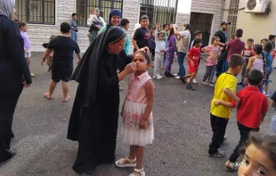 “They have such trust that you even often hear the displaced Muslim people say: ‘It’s your cross which will protect us!’” said Mother Joselyne Joumaa, superior general of the convent of the Sisters of Good Help in Lebanon, which has opened its doors to welcome more than 800 people who have been displaced by Israeli bombing. Credit: Courtesy of Aid to the Church in Need