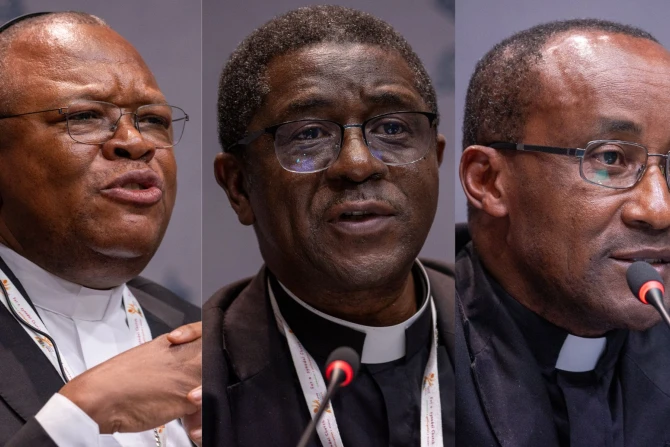 Cardinal Fridolin Ambongo Besungu, Archbishop Andrew Nkea Fuanya, and Cardinal Edouard Sinayobye