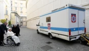 Pope Francis blesses small mobile medical unit being donated to Ukraine.