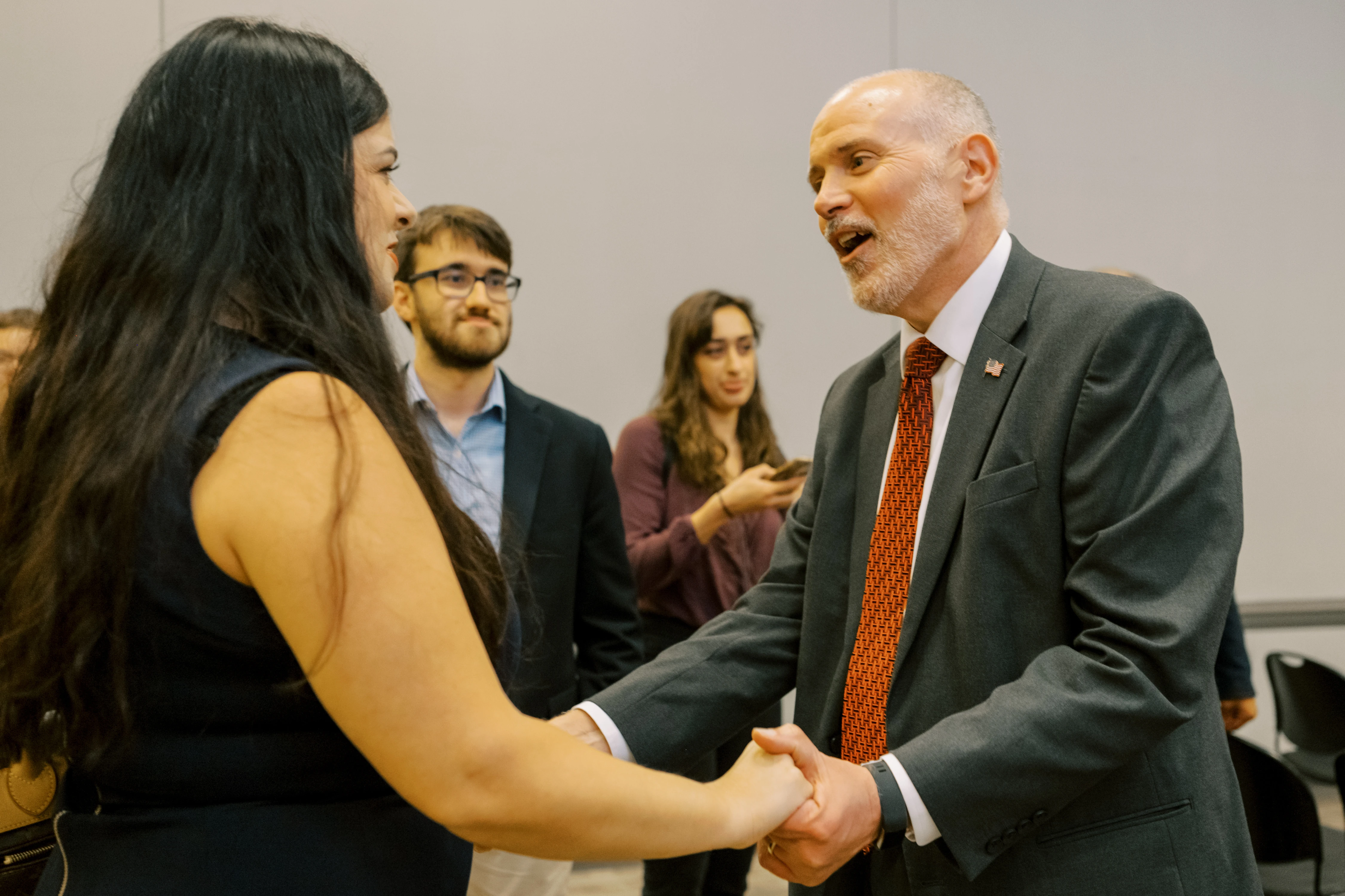 Peter Sonski, presidential candidate for the American Solidarity Party, greets a fellow presidential candidate,  pro-life Democrat Terrisa Bukovinac, following a speech at the Catholic University of America.?w=200&h=150