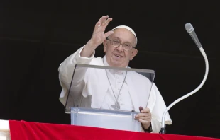 Pope Francis waves to pilgrims gathered in St. Peter's Square for his Angelus address on Aug. 4, 2024. Credit: Vatican Media