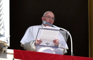 Pope Francis speaks from the window of the Apostolic Palace on Oct. 16, 2022. Vatican Media