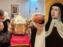 Opening of the silver tomb of St. Teresa of Ávila; portrait of St. Teresa of Ávila