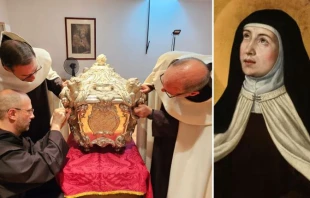 Opening of the silver tomb of St. Teresa of Ávila; portrait of St. Teresa of Ávila Credit: Order of Carmel