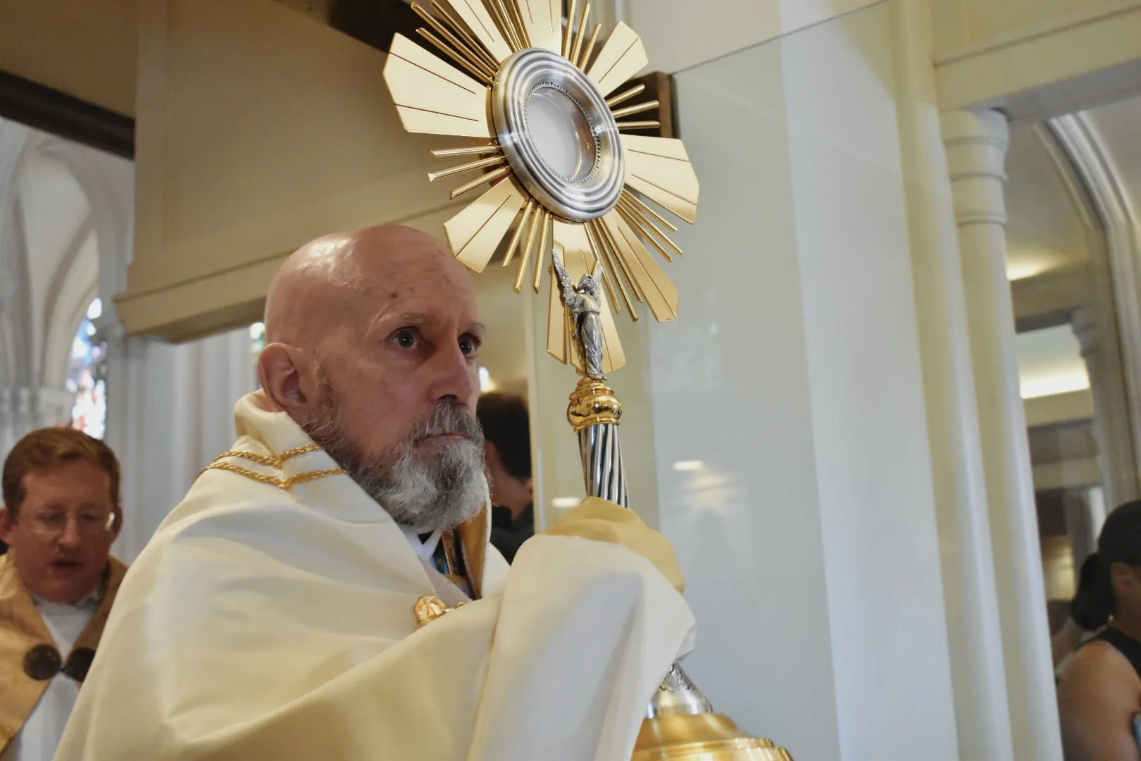 Archbishop Samuel Aquila carries the Eucharist out of the Cathedral Basilica of the Immaculate Conception in Denver on June 9, 2024.?w=200&h=150