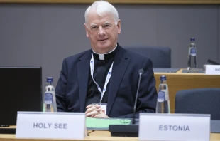 Apostolic Nuncio to the European Union Archbishop Noël Treanor at the EU council headquarters on May 27, 2024, in Brussels, Belgium. Credit: Thierry Monasse/Getty Images