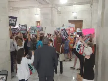 Abortion supporters celebrate as petitions for the abortion amendment arrive at the Arkansas Capitol Building on July 5, 2024. On Wednesday, July 10, Arkansas Secretary of State John Thurston rejected a pro-abortion group’s request to add a far-reaching abortion amendment proposal to the November 2024 ballot.