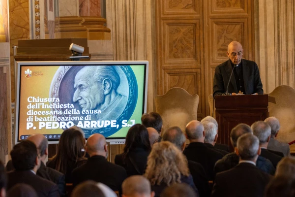 Bishop Baldassare Reina at the podium during the ceremony. Credit: Daniel Ibáñez/EWTN News