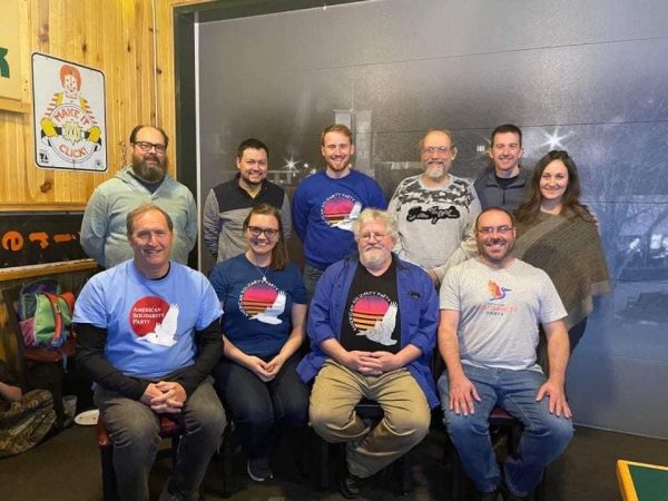 Vince Coiro, center standing, chair of the American Solidarity Party of Missouri, and other party members at a statewide meeting. Credit: Photo courtesy of Vince Coiro