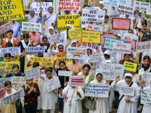 Members representing Assam Christian Forum and CRI-NEI in India take part in a solidarity prayer meeting for restoration of peace in Manipur after ethnic violence at a school in Guwahati on June 24, 2023.