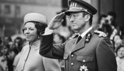 King Baudouin salutes during the playing of the Belgian national anthem on March 31, 1981.