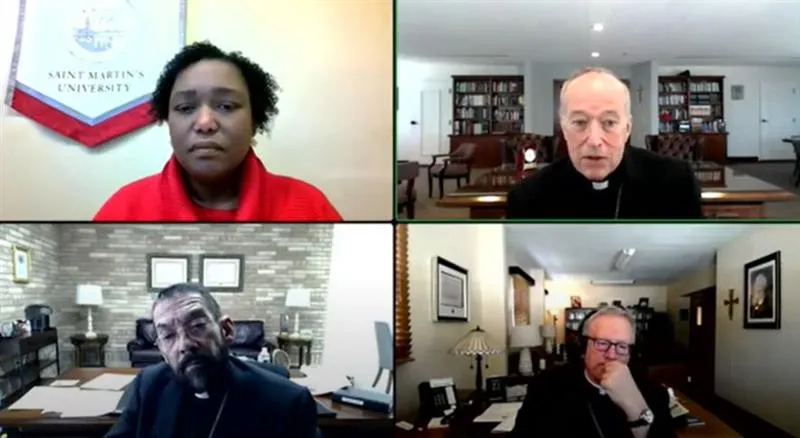 Gloria Purvis, Cardinal Robert McElroy, Bishop Daniel Flores, and Bishop Robert Barron discuss polarization in the Catholic Church during a panel discussion hosted by the United States Conference of Catholic Bishops, Catholic Charities USA, Glenmary Home Missioners, and the Jesuit Conference on May 14, 2024.?w=200&h=150