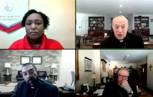 Gloria Purvis, Cardinal Robert McElroy, Bishop Daniel Flores, and Bishop Robert Barron discuss polarization in the Catholic Church during a panel discussion hosted by the United States Conference of Catholic Bishops, Catholic Charities USA, Glenmary Home Missioners, and the Jesuit Conference on May 14, 2024. Credit: The United States Conference of Catholic Bishops' Live Stream YouTube channel