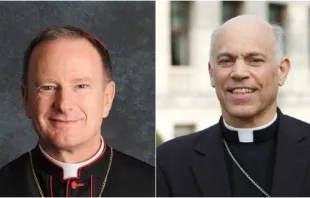 Bishop Michael Barber of Oakland and Archbishop Salvatore Cordileone of San Francisco. Credit: Diocese of Oakland; Archdiocese of San Francisco