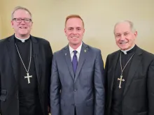 Bishop Robert Barron of Winona-Rochester, left, and Bishop Thomas Paprocki of Springfield with Andrew Hansen, director of communications for the Diocese of Springfield in Illinois.