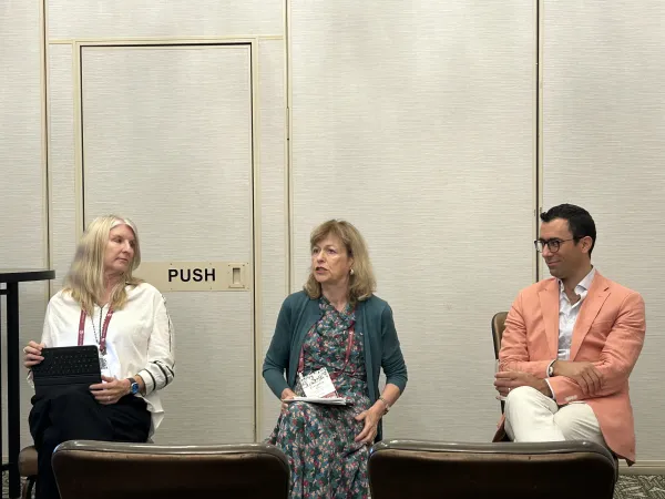 Americans United for Life Chief Operating Officer and Corporate Counsel Evangeline Bartz (center) speaks during the 2024 Napa Institute panel "Death and Dying: Assisted Suicide and the Most Vulnerable." She is flanked by Life Legal Defense Fund CEO Alexandra Snyder (left) and Patients' Rights Action Fund Executive Director Matt Valliére (right). Credit: Ken Oliver-Méndez/CNA