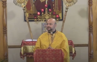 A screenshot of a YouTube video of Bishop-elect Francois Beyrouti giving a homily on July 31, 2022. screenshot