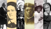 From left to right: Venerable Pierre Toussaint, Venerable Henriette Delille, Venerable Mother Mary Lange, Venerable Father Augustus Tolton, Servant of God Julia Greeley, Servant of God Sister Thea Bowman.