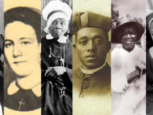 From left to right: Venerable Pierre Toussaint, Venerable Henriette Delille, Venerable Mother Mary Lange, Venerable Father Augustus Tolton, Servant of God Julia Greeley, Servant of God Sister Thea Bowman.