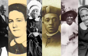 From left to right: Venerable Pierre Toussaint, Venerable Henriette Delille, Venerable Mother Mary Lange, Venerable Father Augustus Tolton, Servant of God Julia Greeley, Servant of God Sister Thea Bowman. Credit: Public Domain, via Wikimedia Commons; Public Domain, via Wikimedia Commons ; Public Domain, via Wikimedia Commons; Public Domain, via Wikimedia Commons; Archdiocese of Denver, Public Domain, via Wikimedia Commons; Courtesy of the Franciscan Sisters of Perpetual Adoration