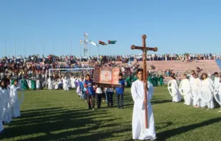 After a four-year hiatus, the Corpus Christi festival is returning on Thursday, May 30, 2024, to Gilberto Parada Stadium in the town of Montero, Bolivia, where it is expected to draw the attendance of approximately 30,000 people, as in previous years. Credit: Our Lady of Mercy parish in Montero, Bolivia