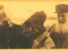 Monsignor Joseph Buh (1833–1922), the "patriarch of Duluth," was renowned for his love and care for the poor immigrant and Native American populations in northern Minnesota. Here Buh (far right) is pictured with the second bishop of Duluth, Timothy McNicholas, and local Indigenous leader Gah-Be-Nah-Quor-Yarca.