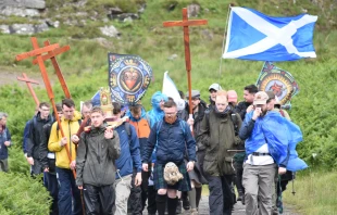 Pilgrims traveled on foot and by ferry from the Scottish west coast, across the Isle of Mull, and to Iona Abbey during the Brecbannoch Pilgrimage June 11–13. Sancta Familia Media