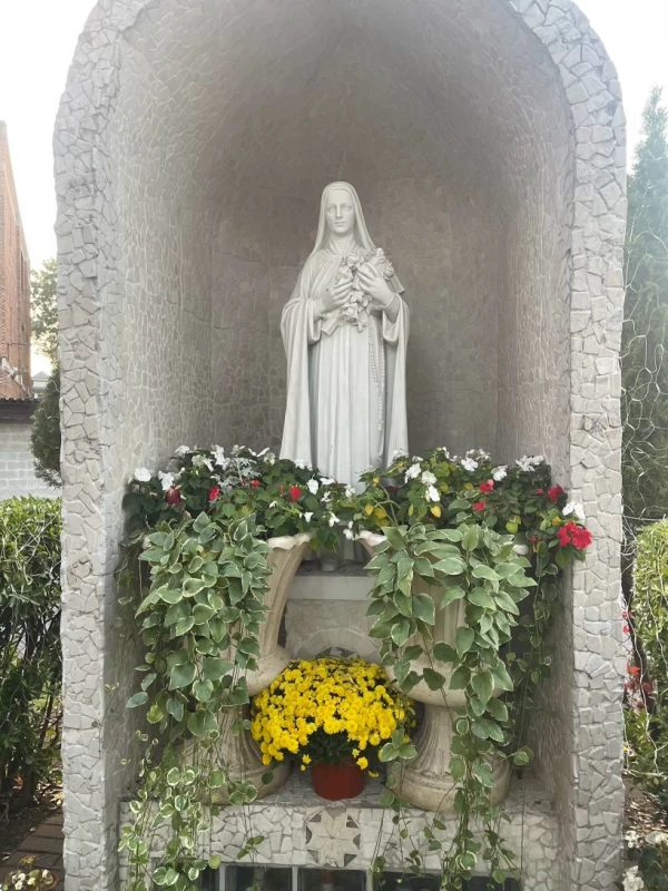 A statue of St. Therese of Lisieux is seen vandalized at the St. Therese of Lisieux Roman Catholic Church in Brooklyn after an incident on Tuesday, Oct. 22, 2024. Credit: St. Therese of Lisieux Roman Catholic Church