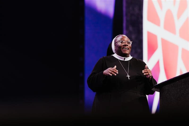 Sister Josephine Garrett gives a keynote talk at the 2024 National Eucharistic Congress in Indianapolis, which took place July 17–21, 2024.?w=200&h=150