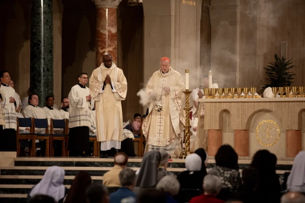 Cardinal Robert McElroy incenses the altar before the Mass. Credit: Patrick Ruddy/CNA