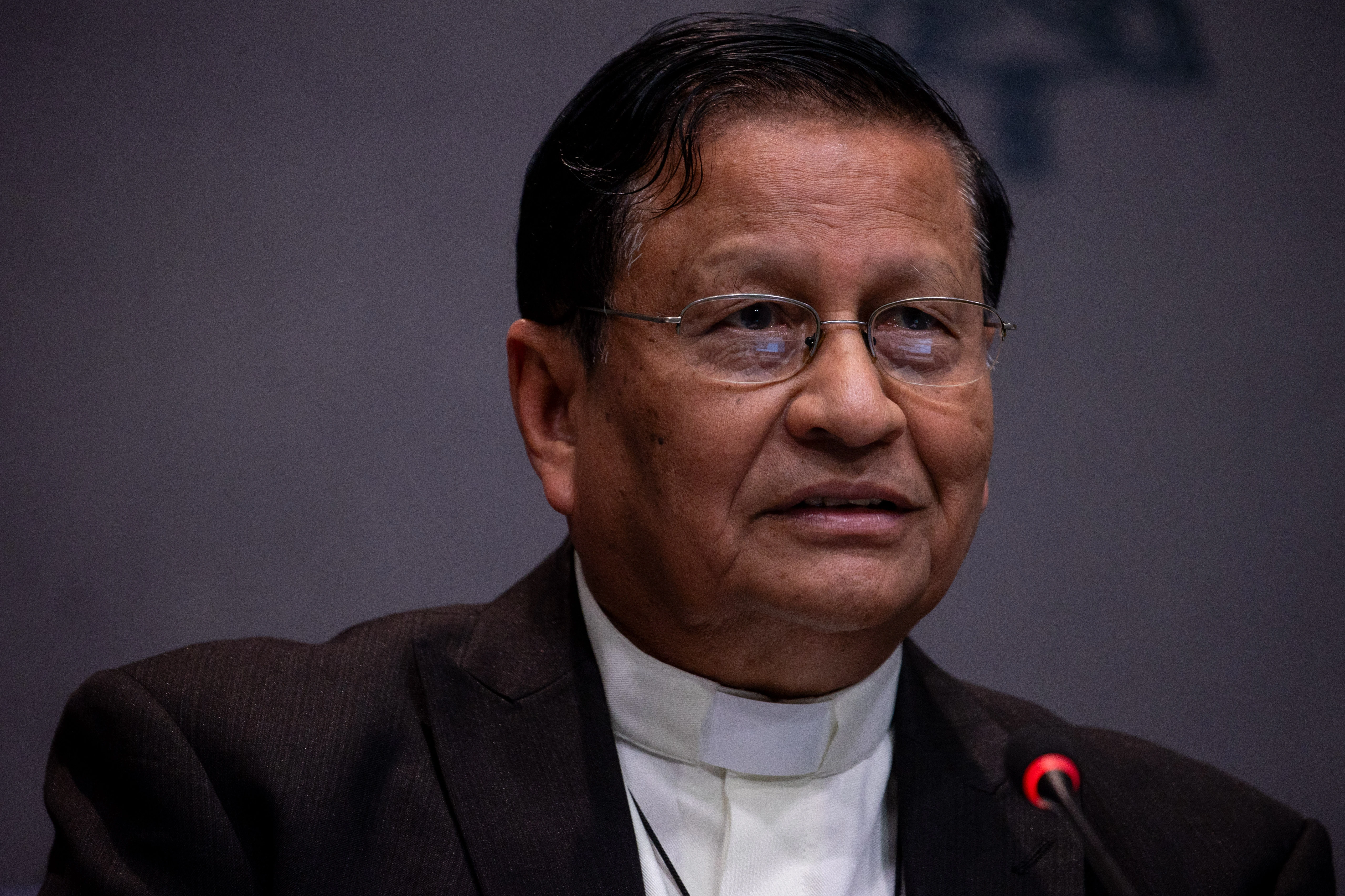 Cardinal Charles Bo speaks with journalists at a Synod on Synodality press briefing on Oct. 17, 2024.?w=200&h=150