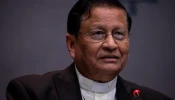 Cardinal Charles Bo speaks with journalists at a Synod on Synodality press briefing on Oct. 17, 2024.