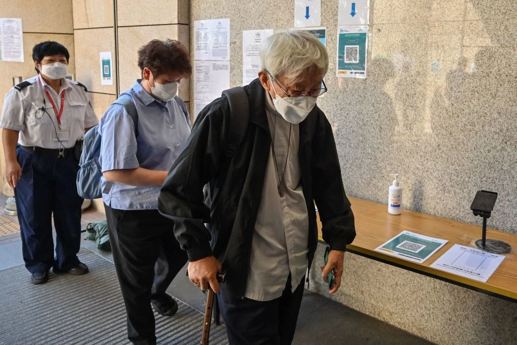 Cardinal Joseph Zen arrives at a court for his trial in Hong Kong on Sept. 26, 2022.?w=200&h=150