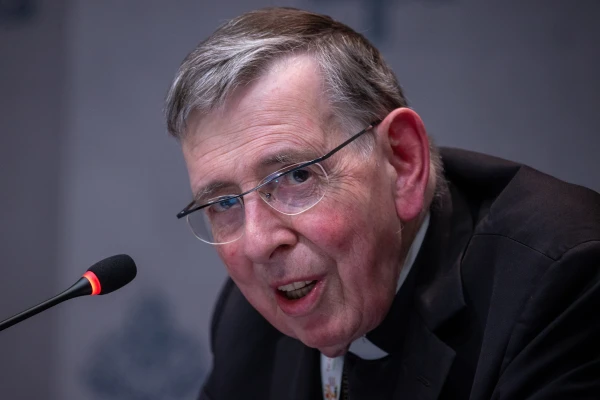 Cardinal Kurt Koch, prefect of the Dicastery for Promoting Christian Unity, speaks to journalists at the Vatican’s Holy See Press Office on Thursday, Oct. 10, 2024. Credit: Daniel Ibañez/CNA