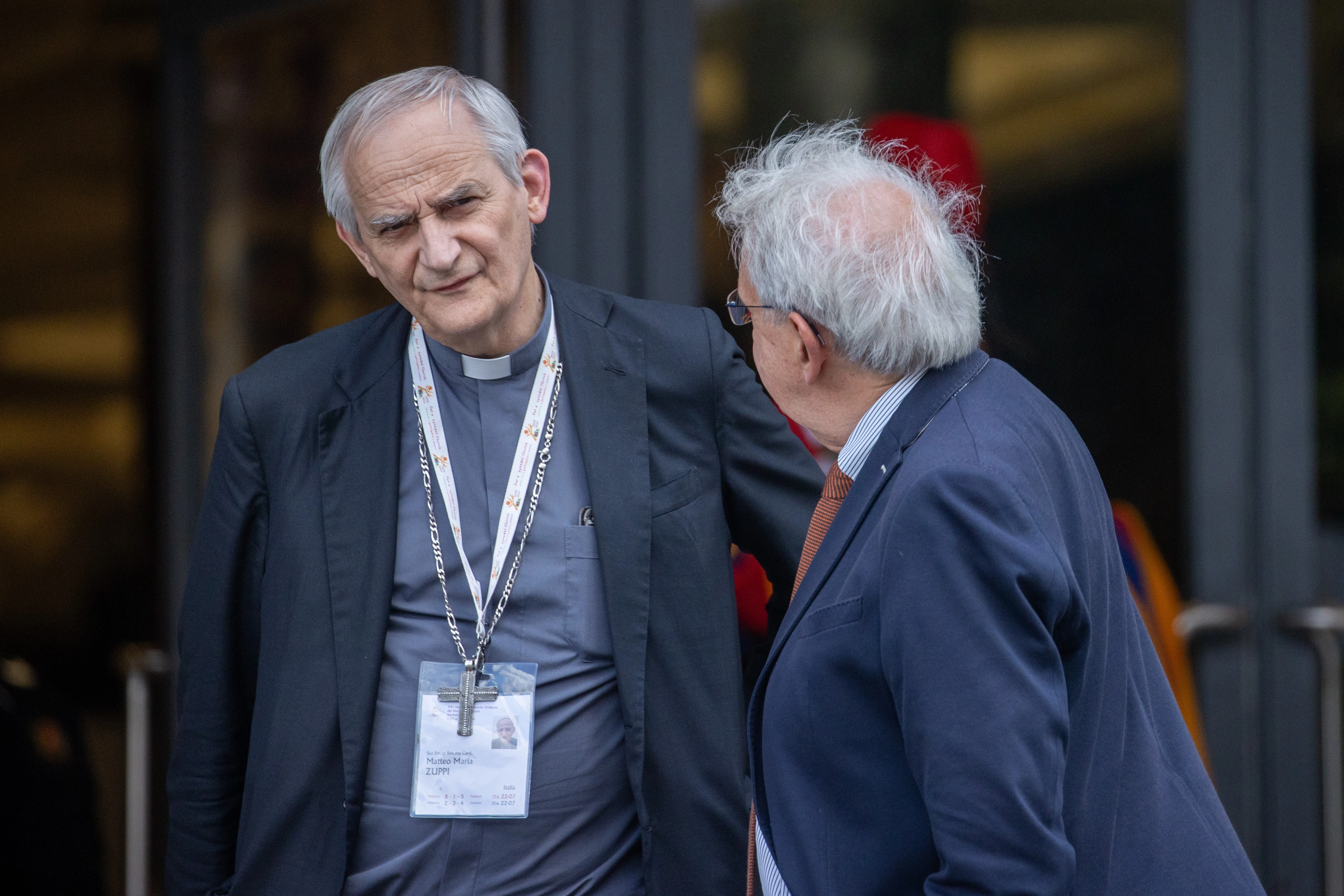 Cardinal Matteo Zuppi (left) arrives at the Vatican for Synod on Synodality meetings on Oct. 10, 2024. The Vatican announced on Monday, Oct. 14, that the cardinal returned to Moscow to meet with Russian authorities as part of the peace mission entrusted to him by Pope Francis.?w=200&h=150