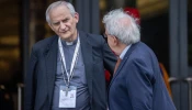 Cardinal Matteo Zuppi (left) arrives at the Vatican for Synod on Synodality meetings on Oct. 10, 2024. The Vatican announced on Monday, Oct. 14, that the cardinal returned to Moscow to meet with Russian authorities as part of the peace mission entrusted to him by Pope Francis.