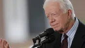 Former U.S. President Jimmy Carter makes a short speech from the stage during the Billy Graham Library Dedication Service on May 31, 2007, in Charlotte, North Carolina.