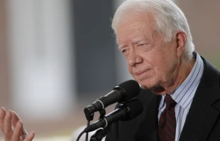 Former U.S. President Jimmy Carter makes a short speech from the stage during the Billy Graham Library Dedication Service on May 31, 2007, in Charlotte, North Carolina. Credit: Davis Turner/Getty Images