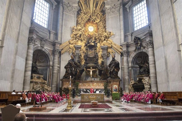 The Altar of the Chair in St. Peter's Basilica, where Bernini's bronze monument to the Chair of Peter acts as a massive bronze reliquary for the historic wooden chair. Credit: Vatican Media