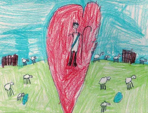 A child’s drawing of the Good Shepherd and his flock from the CGS annual journal. Credit: Courtesy of CGS archives