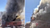 Historic St. Anthony of Padua Church in Iquique, Chile engulfed in flames.