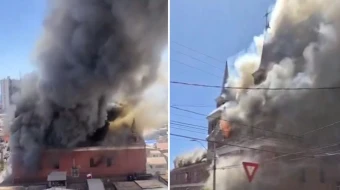 Historic St. Anthony of Padua Church in Iquique, Chile engulfed in flames.