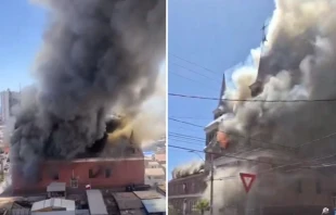 Historic St. Anthony of Padua Church in Iquique, Chile engulfed in flames. Credit: Courtesy of Iquique, Chile Fire Department