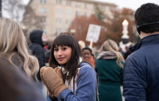 Activist and detransitioner Chloe Cole was among the speakers at a rally on the steps of the United States Supreme Court on Dec. 4, 2024, as justices heard oral arguments in a challenge to a Tennessee law banning transgender surgeries for minors. Credit: Migi Fabara/CNA