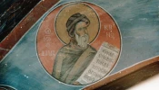 Church of Panagia tou Arakos, triumphal arch, wall paintings, Lagoudera, Cyprus — north side, St. John of Damascus.