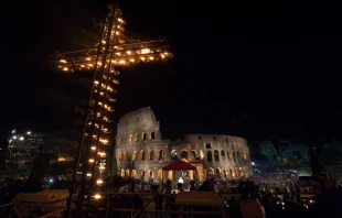 Pope Francis prays the Stations of the Cross at the Colosseum in Rome, Italy, on Good Friday, April 14, 2017. Vatican Media.