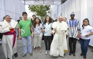 Pope Francis with teens at the opening ceremony of World Youth Day 2019 in Panama. Vatican Media