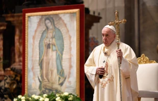 Pope Francis celebrates Mass for the Feast of Our Lady of Guadalupe inside St. Peter’s Basilica, Dec. 12, 2020. Vatican Media.