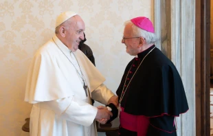 Pope Francis meets Msgr. Aldo Giordano, apostolic nuncio to the European Union, on June 17, 2021. Vatican Media.